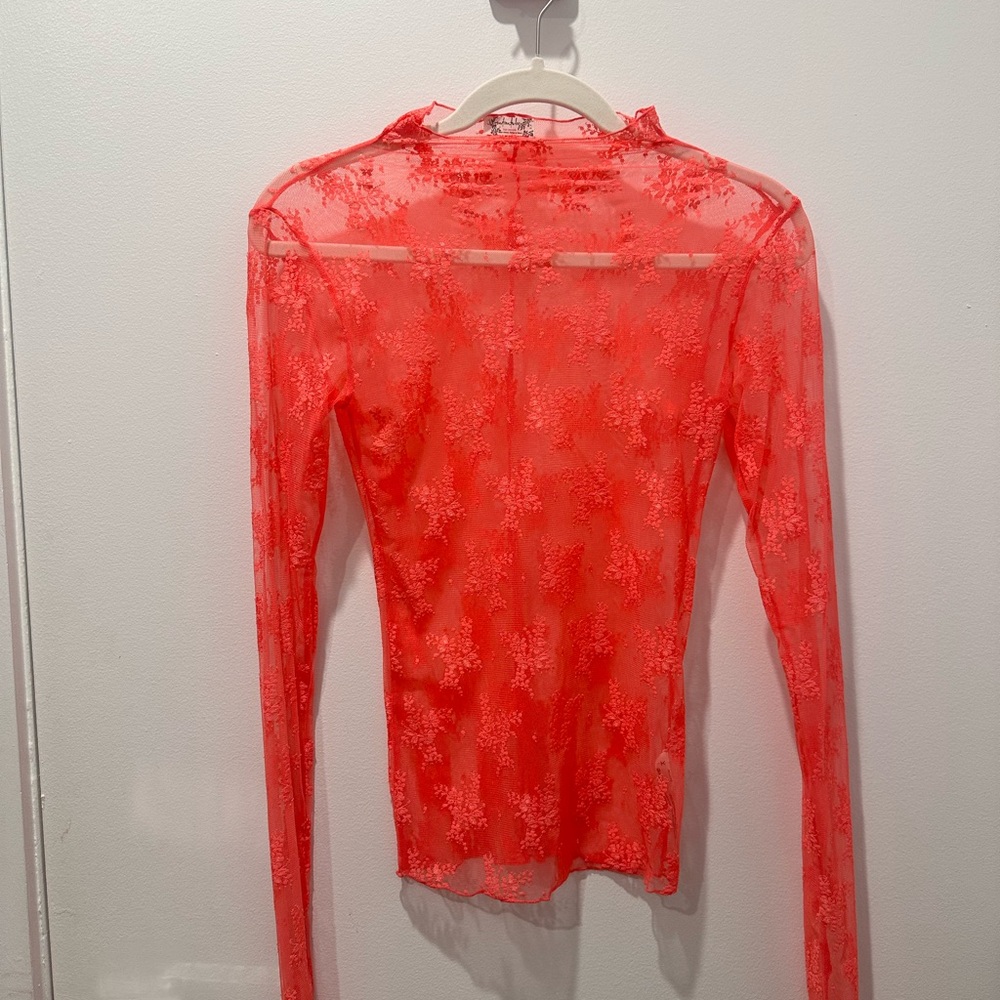 Sheer Floral Mesh Long-Sleeve Top - Pink